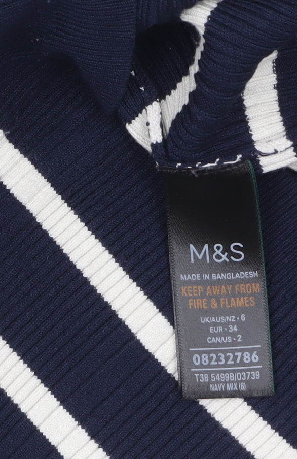 Marks & Spencer Womens Blue Striped Roll Neck Jumper Size 6