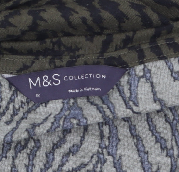 Marks & Spencer Women's Green Animal Print V-Neck Long Sleeve Top Size 12