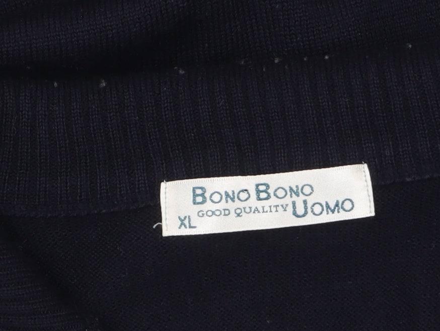 BONO BONO Uomo Men's XL Black Grey Blue Argyle 1/2 Zip Wool Jumper