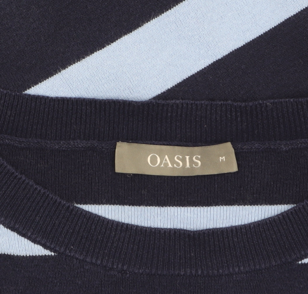 Oasis Womens Blue Striped Bow Detail Cotton Knit Jumper M