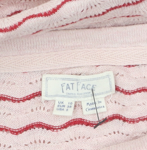 FatFace Women's Pink Striped Cotton Boat Neck Jumper Size 10