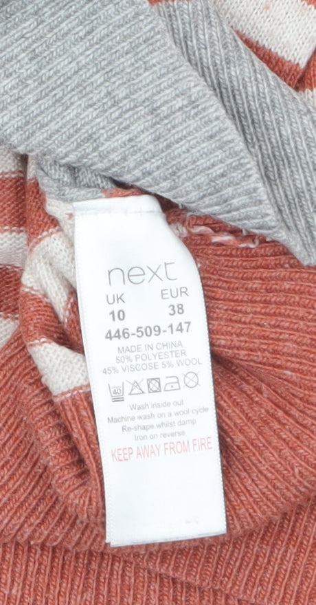 Next Women's Grey & Orange Striped Jumper UK 10 Crew Neck Wool Blend