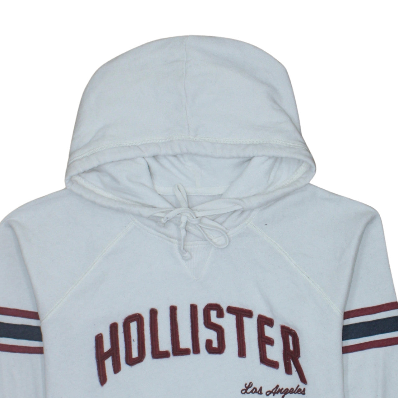 Hollister Men White Pullover Hoodie L Embroidered Logo Fleece
