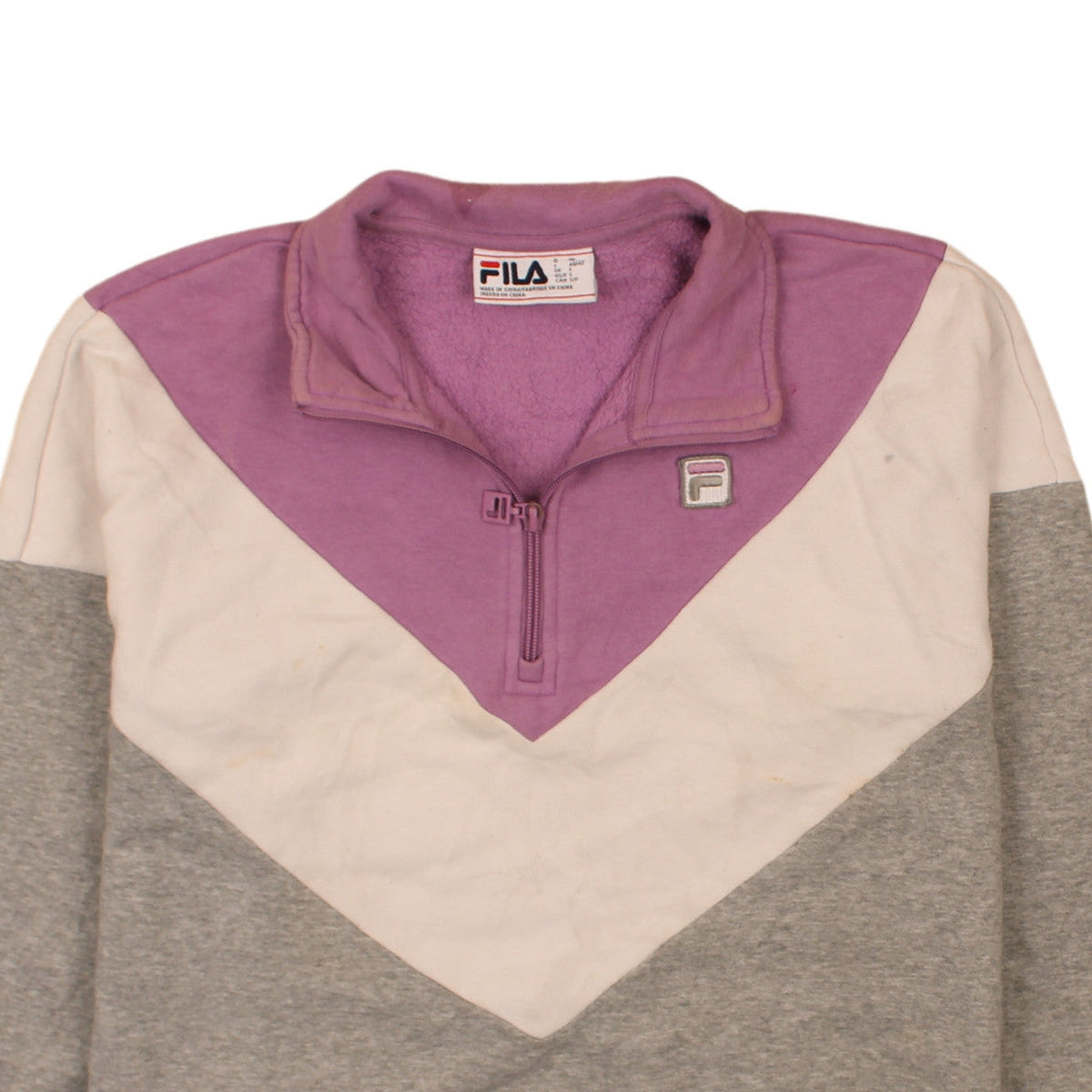 Fila Womens Grey Purple 1/4 Zip Colourblock Sweatshirt Size S