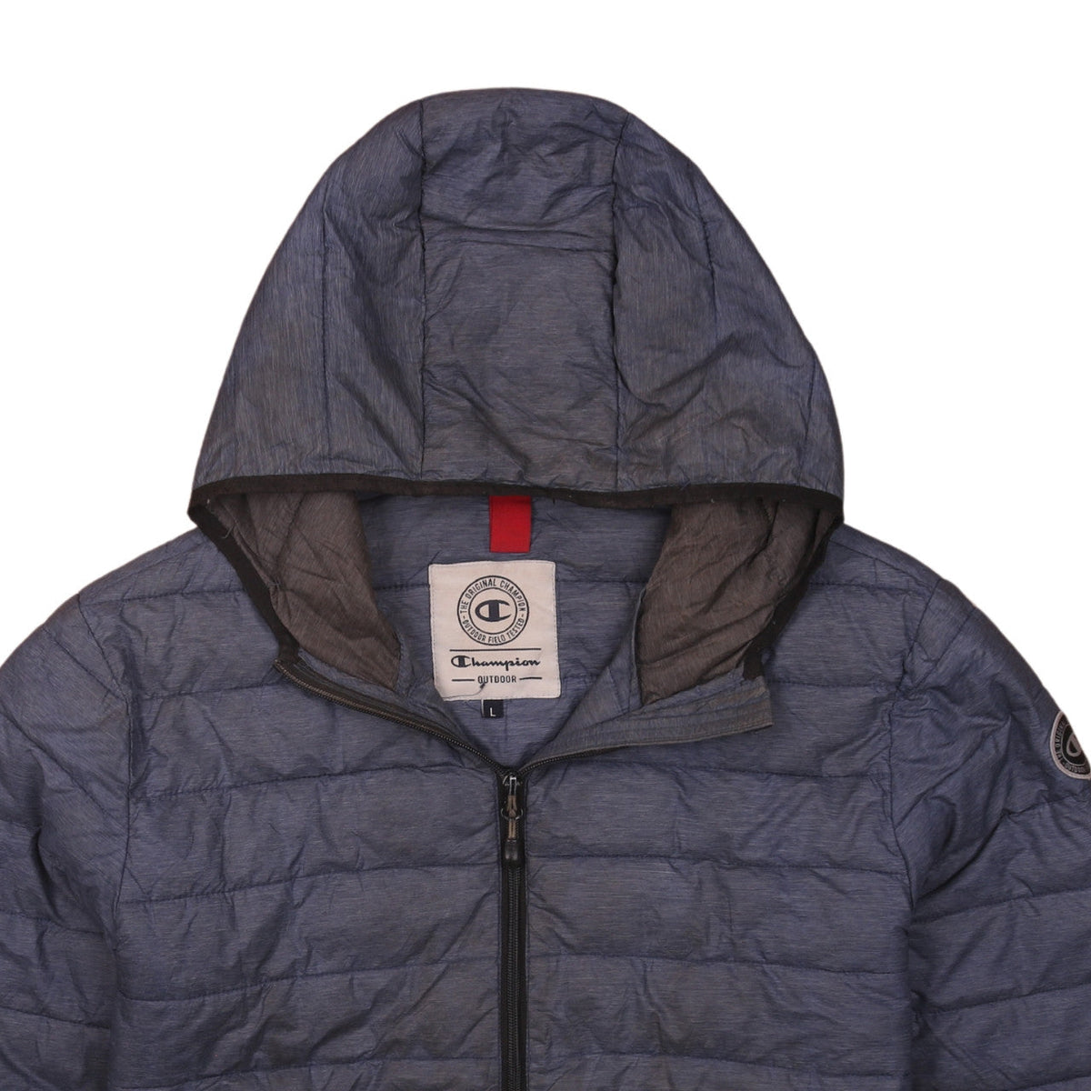 Champion Men's Blue Hooded Puffer Jacket L Outdoor Style