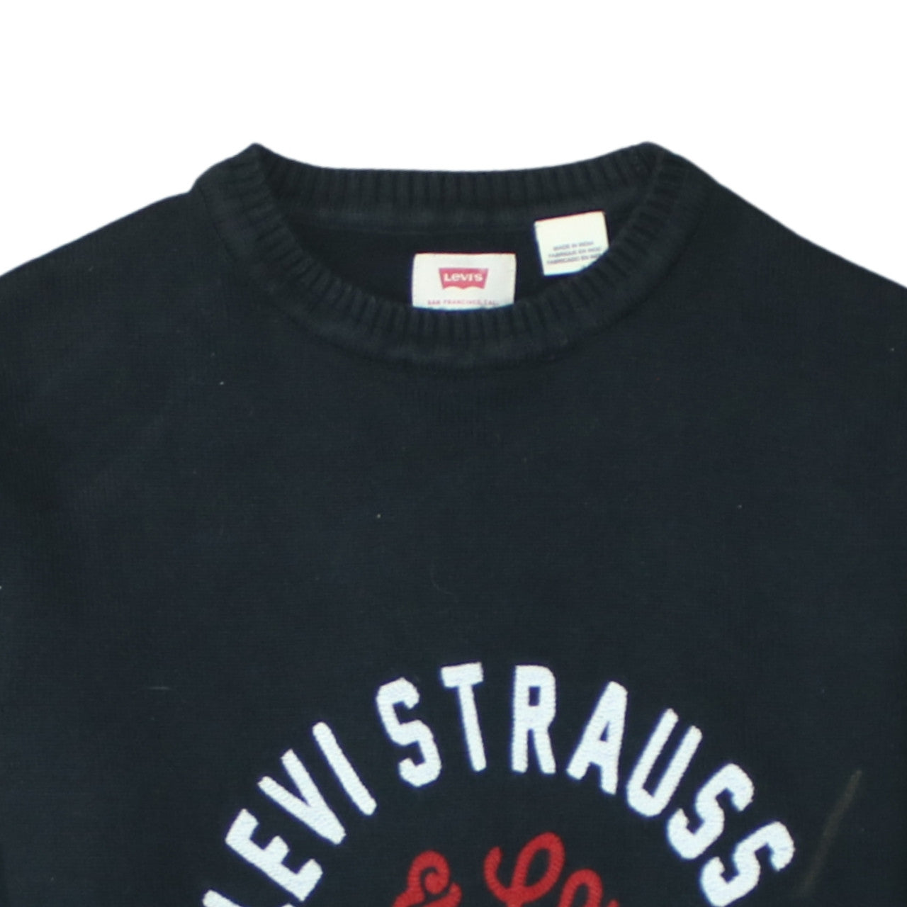 Levi's Men's Black Cotton Crew Neck Logo Pullover Jumper Size S