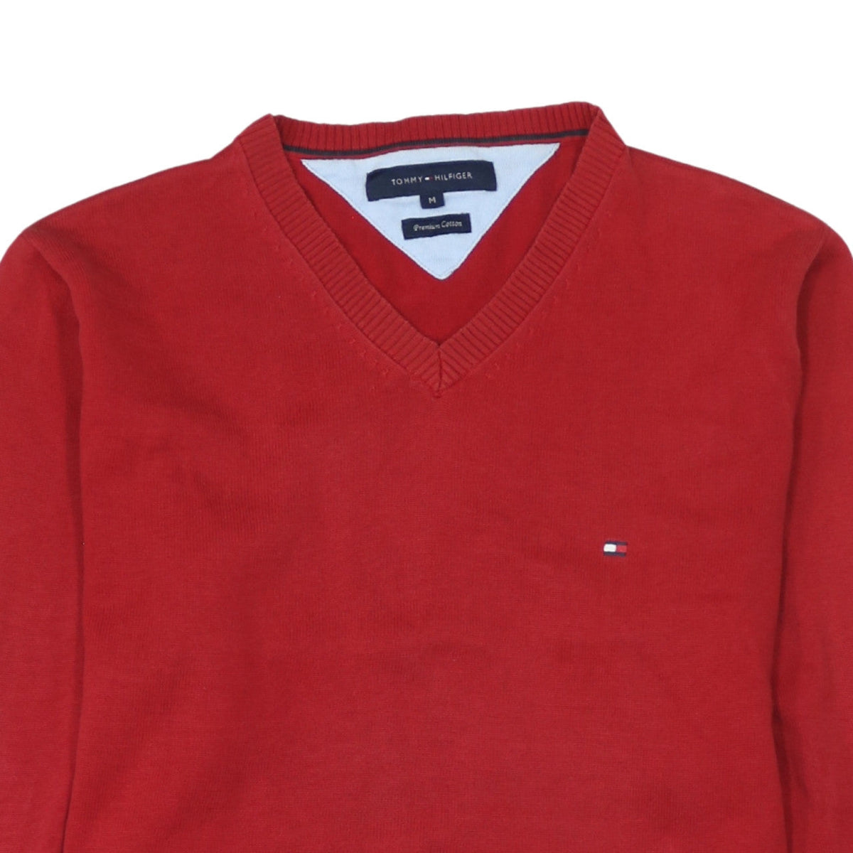 Tommy Hilfiger Men's Red V-Neck Cotton Jumper M Classic Knit