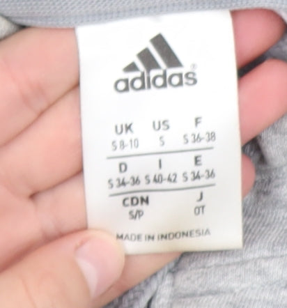 Adidas Womens Grey Blue Hooded Track Jacket Size 8 Full Zip Activewear