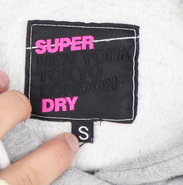 Superdry Women Grey Hoodie Size S Pullover Graphic Print Sweatshirt