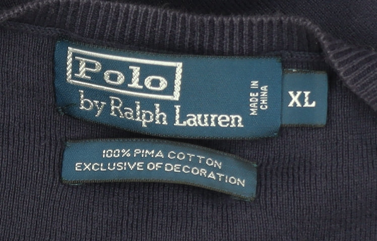 Ralph Lauren Men's Blue V-Neck Cotton Pullover Sweatshirt XL