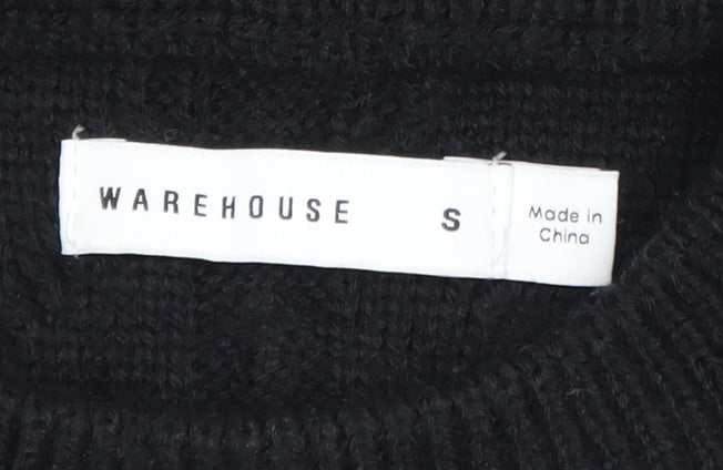 Warehouse Women Black Floral Embroidered Cable Knit Vest Jumper S