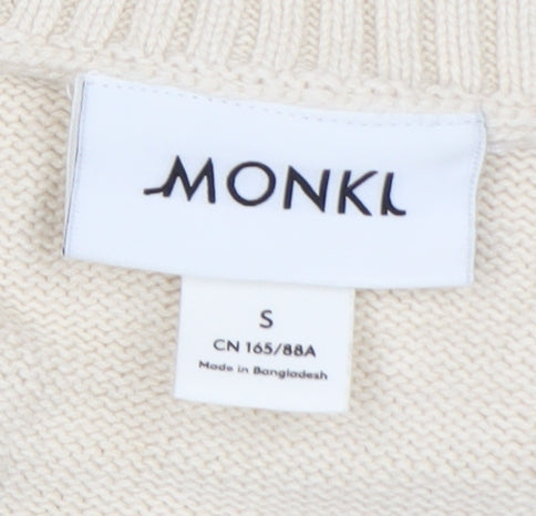 Monki Women's Beige Cable-Knit Cotton Sleeveless Vest Jumper Size S