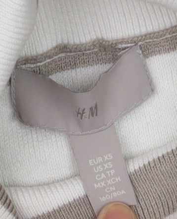 H&M Women’s Beige Striped Roll Neck Pullover Jumper XS