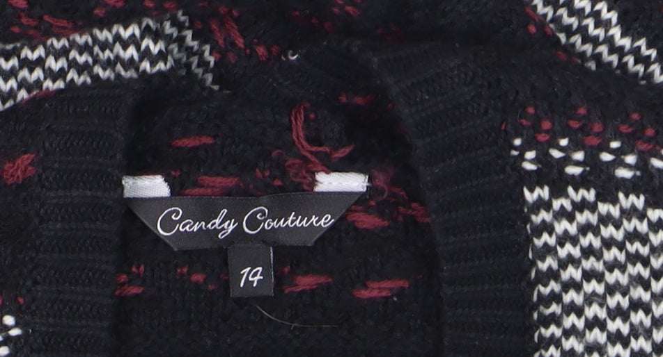 Candy Couture Girls Black and Red Striped Open Knit Cardigan 14 Years