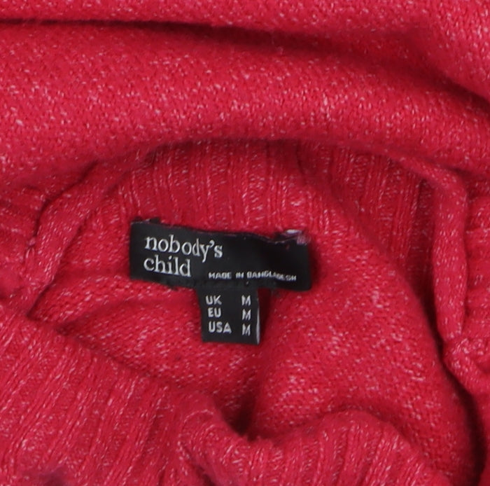 Nobody’s Child Women Red Mock Neck Relaxed Knit Pullover Jumper Size M