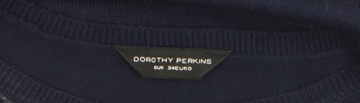 Dorothy Perkins Womens Navy Blue Size 6 Jumper Long Sleeve Crew Neck Knit