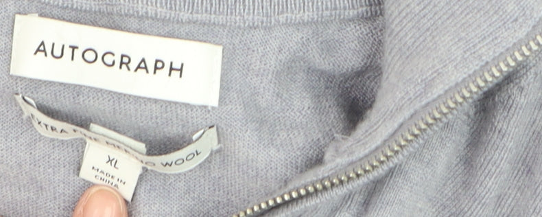 Marks & Spencer Men’s Grey Wool 1/2 Zip Jumper XL