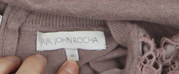 RJR.John Rocha Women Brown Lace Knit Jumper Size 14 Crew Neck