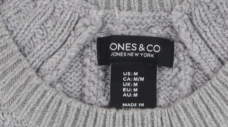 Jones New York Womens Grey Cotton Cable-Knit Jumper M
