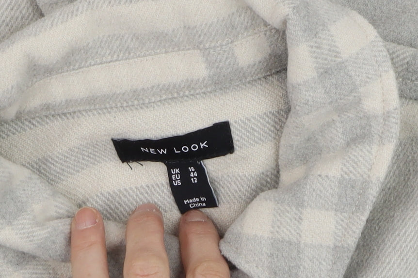 New Look Womens Grey Check Button Jacket Size 16