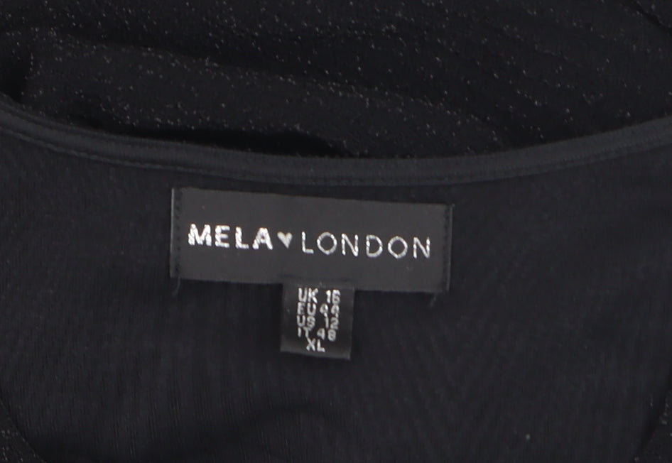 Mela London Women's Black Bodycon Ruched Dress Size 16