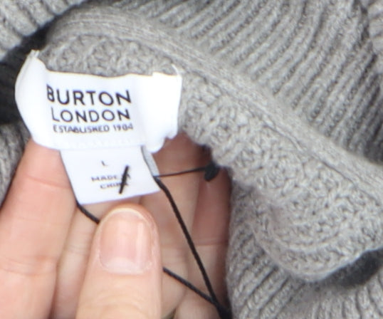 Burton London Men's Grey Roll Neck Cotton Blend Jumper Size L