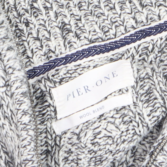 Pier One Men's Grey XL High Neck Wool Blend 1/2 Zip Cable Knit Jumper