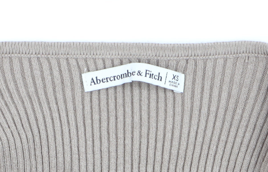 Abercrombie & Fitch Women Beige XS Ribbed Cropped Bodysuit Top