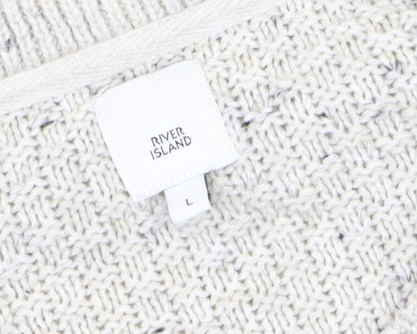 River Island Mens Beige Cable-Knit Crew Neck Jumper Size L