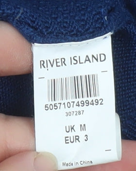 River Island Men's Blue Knit Short Sleeve Polo Shirt Size M