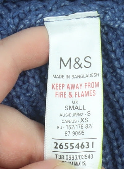 Marks & Spencer Men's Blue V-Neck Chunky Knit Cotton Jumper Size S