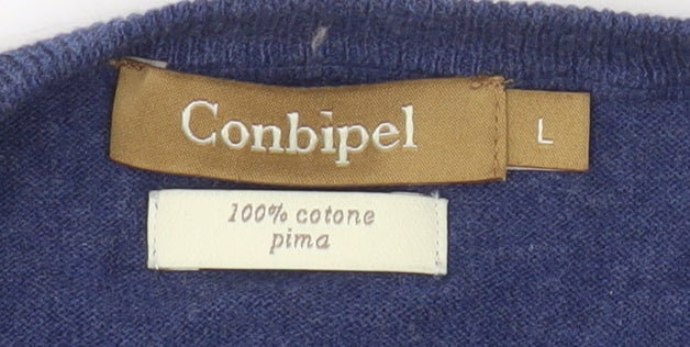 Conbipel Men's Blue Cotton V-Neck Jumper Size L Lightweight Knit