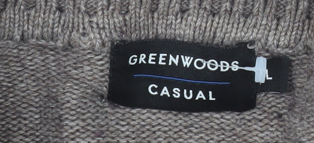 Greenwoods Men's Brown Wool Full Zip Knit Jacket Size L