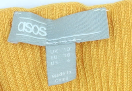 ASOS Women's Yellow Long Sleeve Square Neck Ribbed Top Size 10