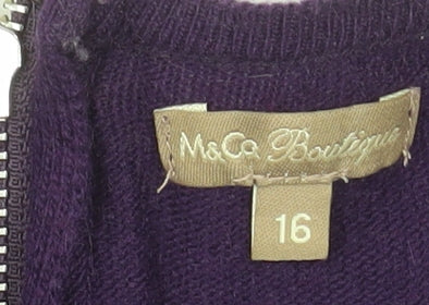 M&Co Boutique Women's Purple Beaded Collar Short Sleeve Top Size 16