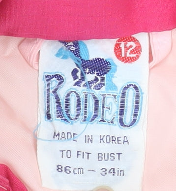 Rodeo Women's Pink Colourblock Puffer Jacket Size 10 Retro 80s Style