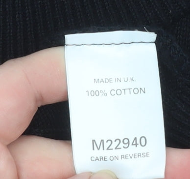 Next Mens Black Cotton Ribbed Crew Neck Jumper Size M