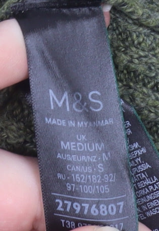 Marks and Spencer Men's Green Knit Half Zip High Neck Sweatshirt Size M