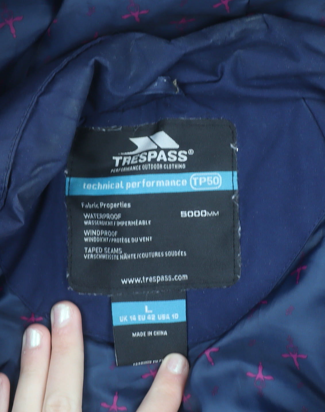 Trespass Women's Navy Waterproof Hooded Parka Coat Size 14 L