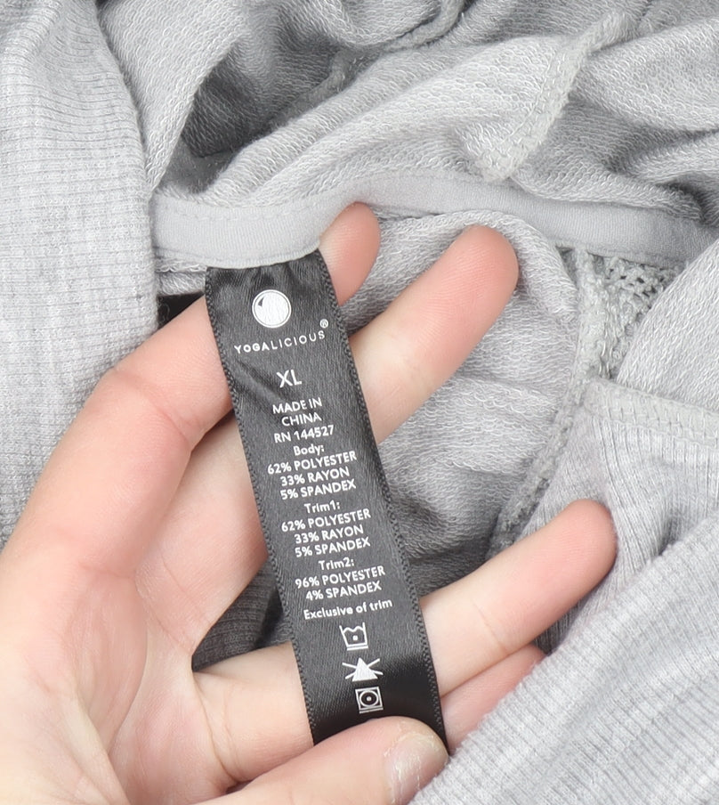 Yogalicious Womens Grey Wrap Back Hooded Pullover XL Lightweight Hoodie