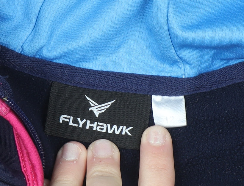 Flyhawk Womens Blue Track Jacket Size 12 Hooded Full Zip Netball Activewear