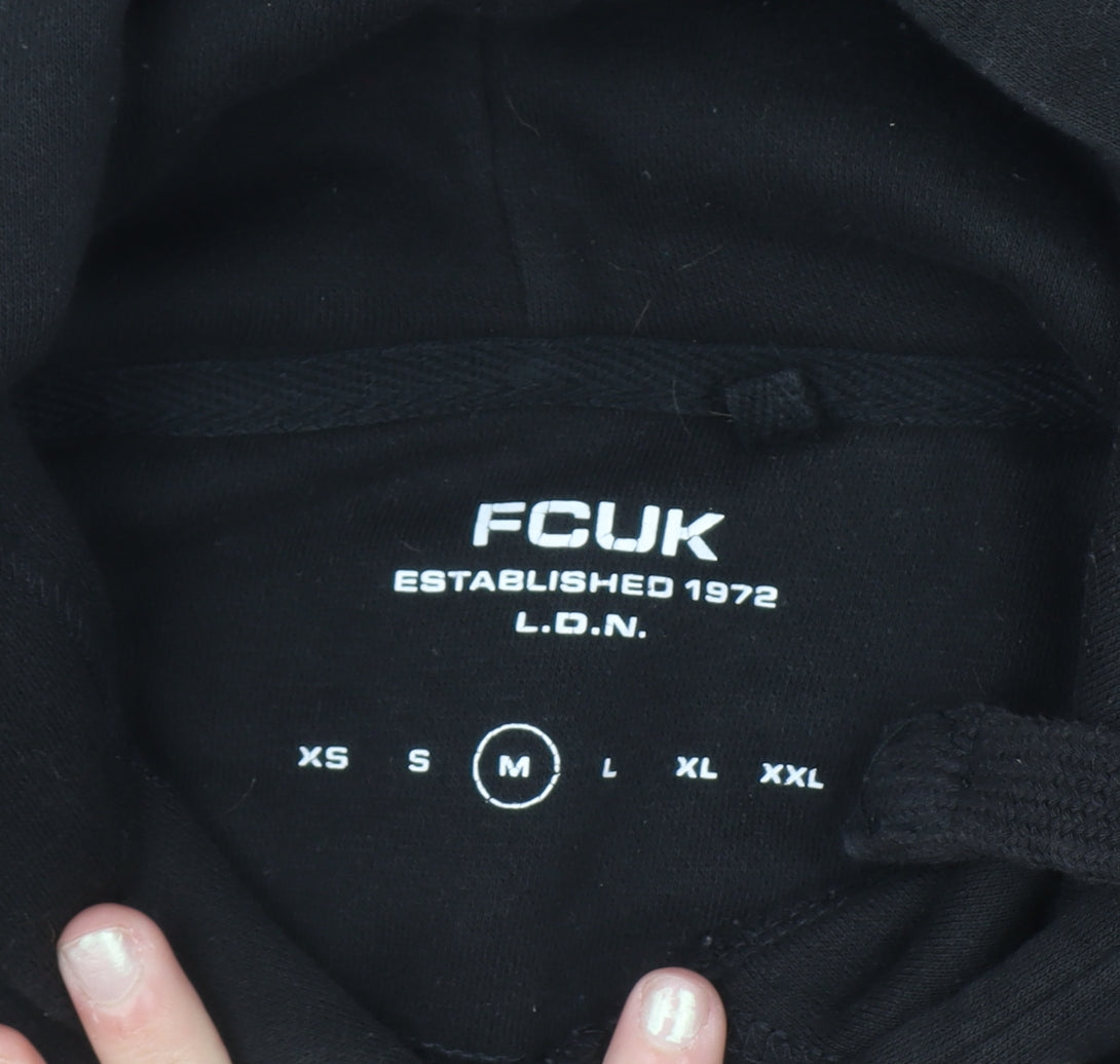 FCUK Womens Black Medium Pullover Hoodie Cotton Blend Logo Design