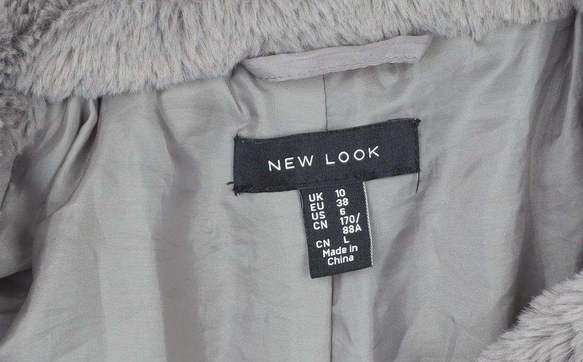 New Look Women’s Grey Faux Fur Mid-Length Coat Size 10