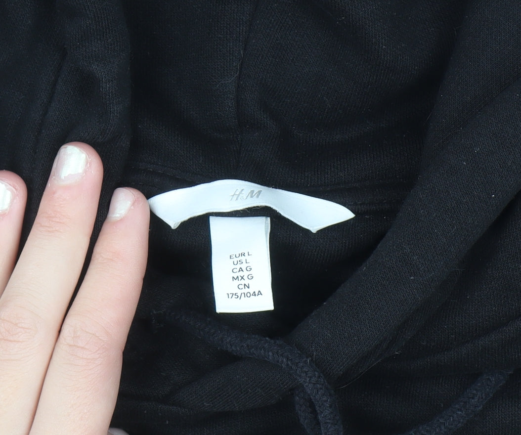 H&M Womens Black Pullover Hoodie Size 16 Cotton Blend Lined