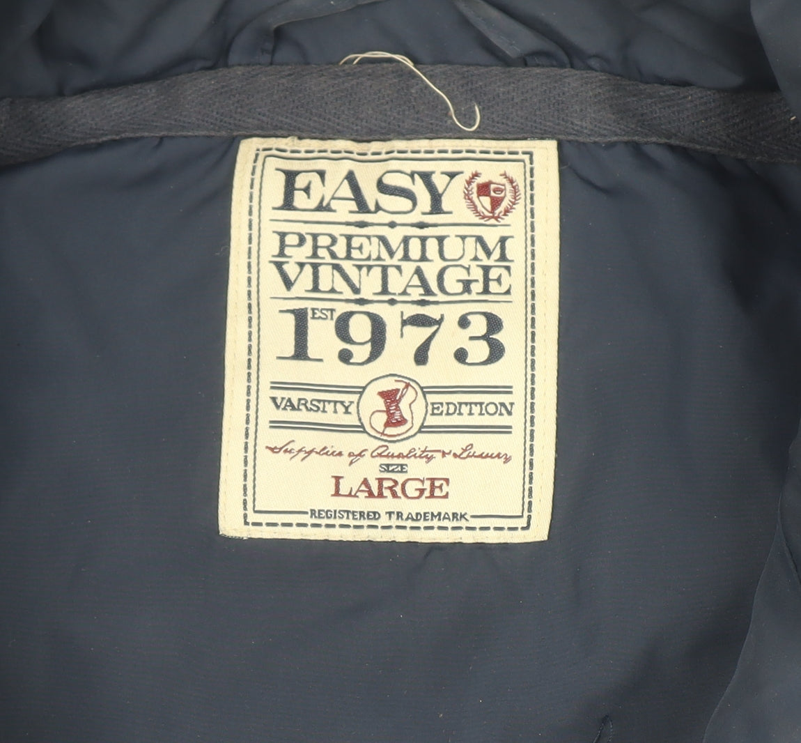EASY Men's Blue Puffer Waistcoat L Vintage Varsity Style Polyester
