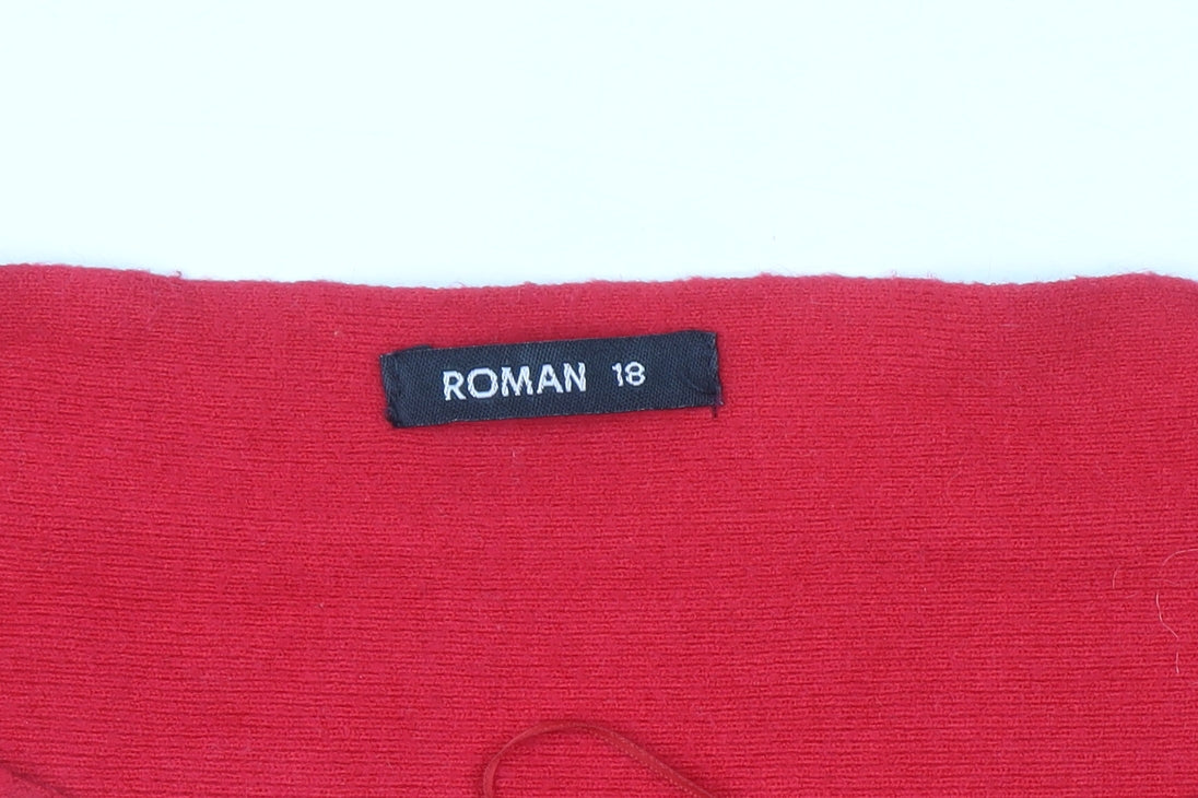 Roman Women's Red Rhinestone Boat Neck Pullover Jumper Size 18