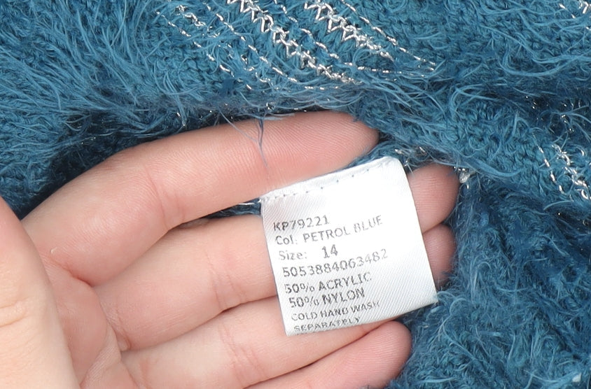 Mandi Women’s Blue Fuzzy Striped Pullover Jumper Size 14