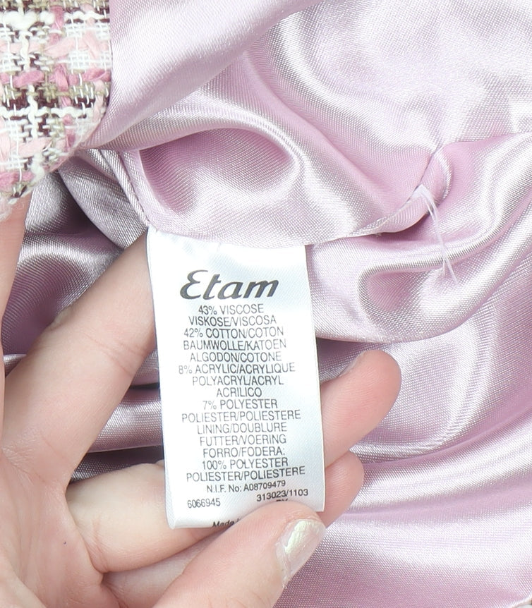 Etam Women Pink Checked Bouclé Blazer UK 10 Classic Lined Jacket