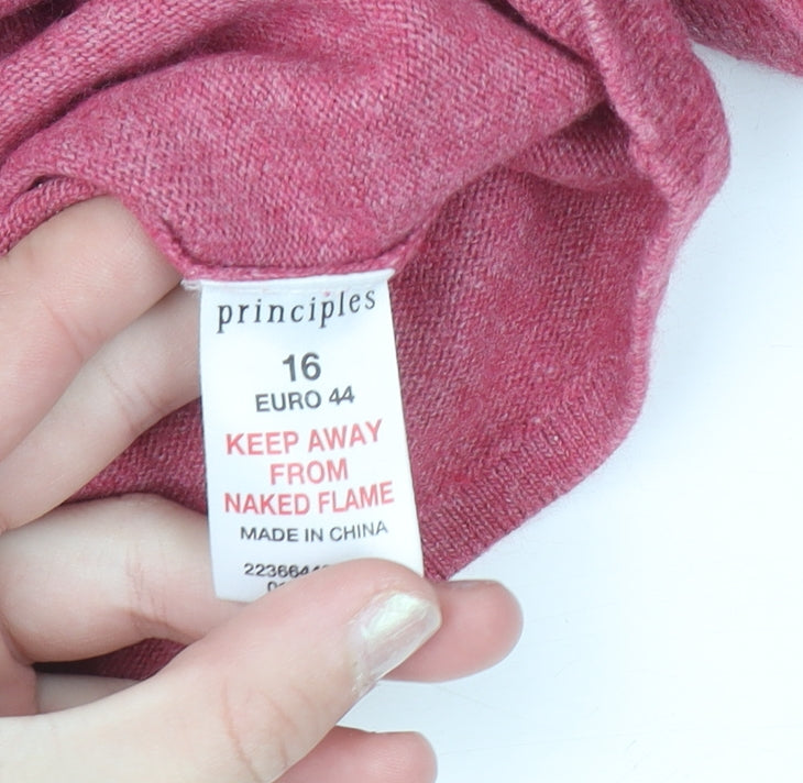Principles Women Pink V-Neck Henley Jumper Size 16 Cotton Blend