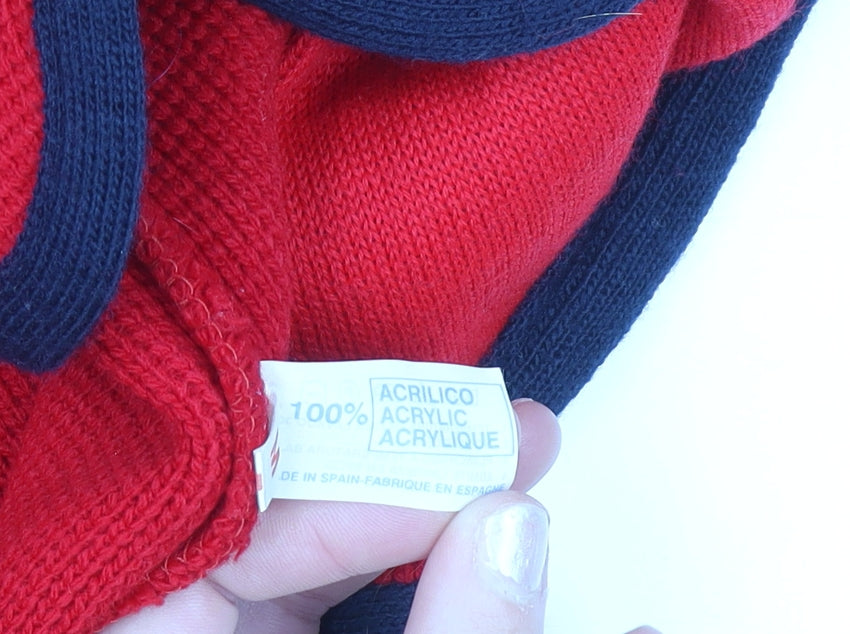 Errebe Womens Red Acrylic Knit Cardigan M Crew Neck Vintage Style